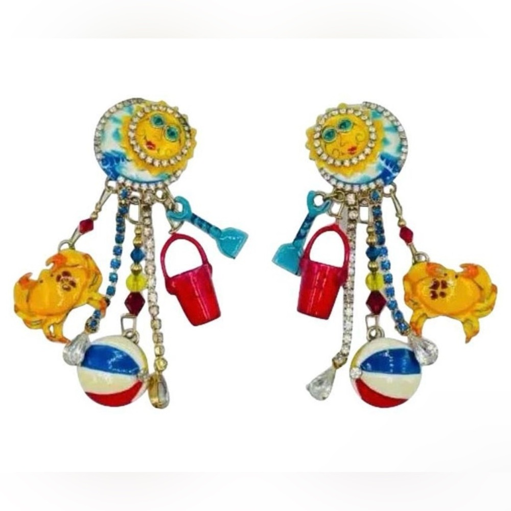 Vintage Lunch At the Ritz Sun Beach Themed Earrings